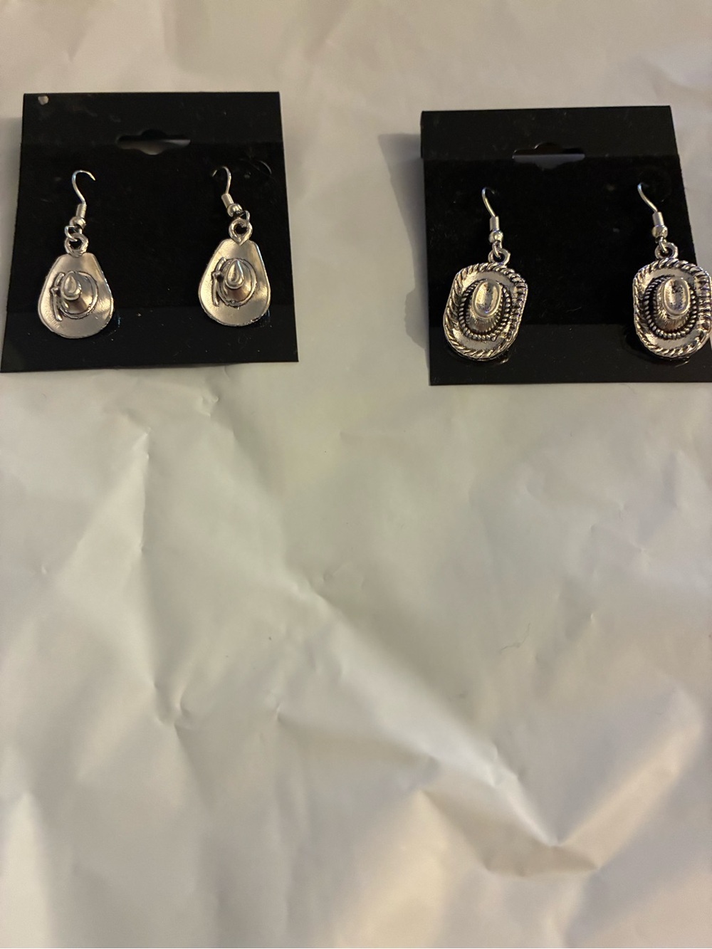 2 pairs Silver Cowboy Hat Dangle Earrings - Women Jewelry